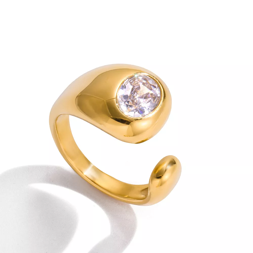 18K Gold-Plated Rhinestone Open Ring, image 10
