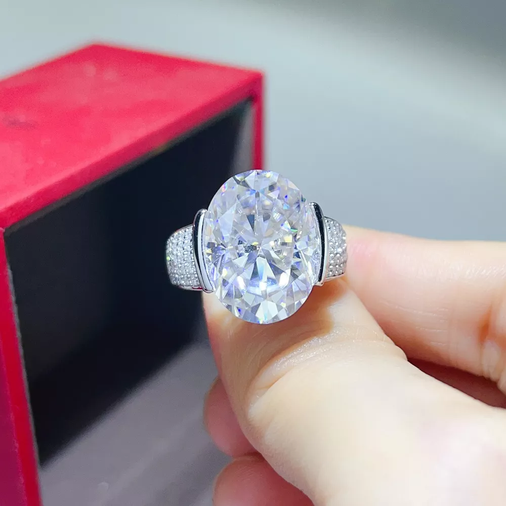 10 Carat Moissanite 925 Sterling Silver Oval Cut Ring, image 5