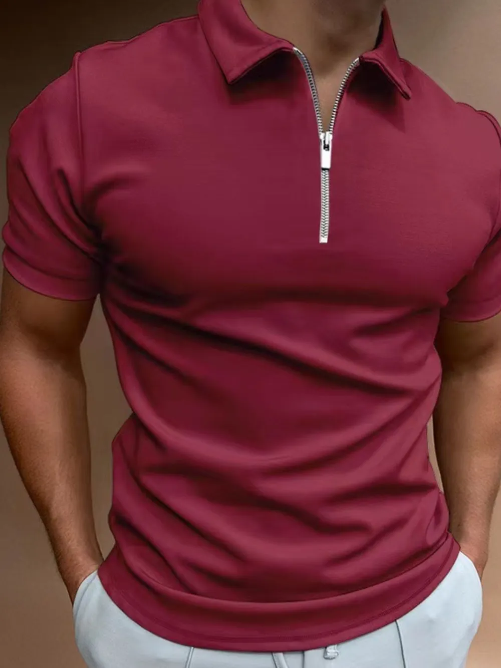 Men's Full Size Zip Collar Short Sleeve Polo Plus Size, image 7