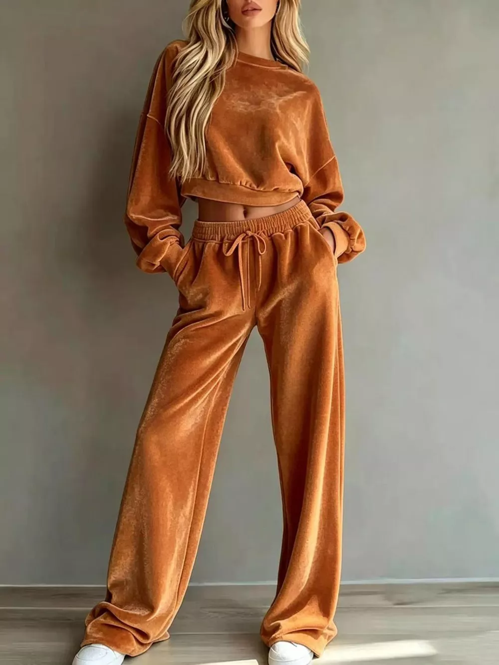 Full Size Cropped Sweatshirt and Wide-Leg Pants Set Plus Size, image 8