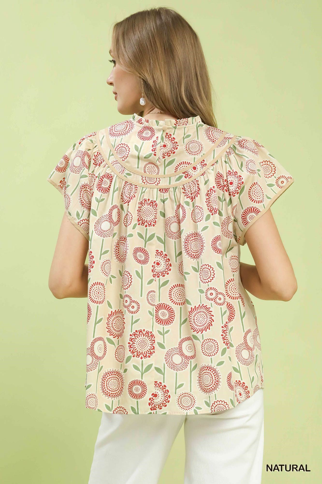 Retro Floral Smocked Babydoll Blouse, image 3