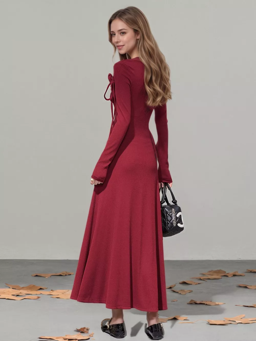 Flower Asymmetrical Neckline Long Sleeve Dress, image 5