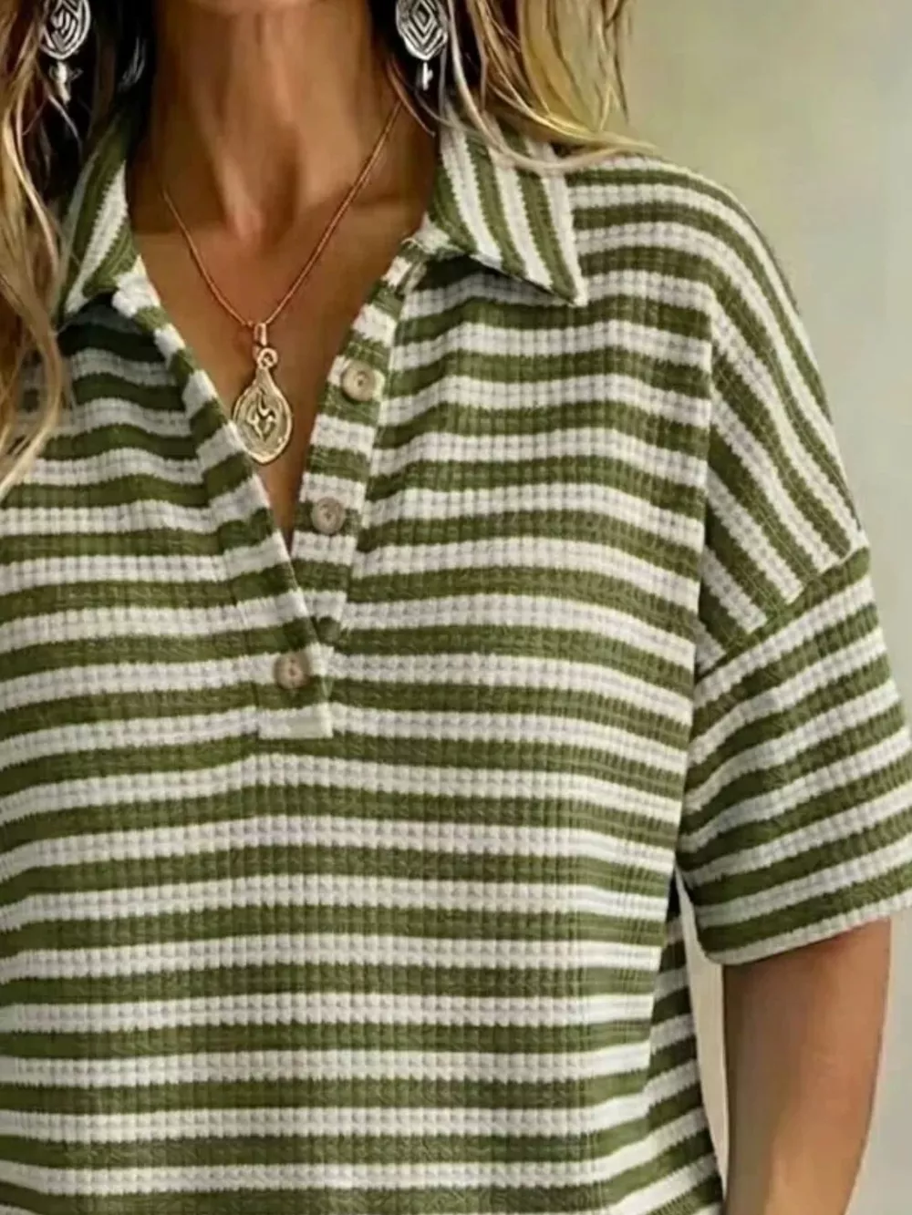 Full Size Contrast Striped Knit Polo Shirt Plus Size, image 10