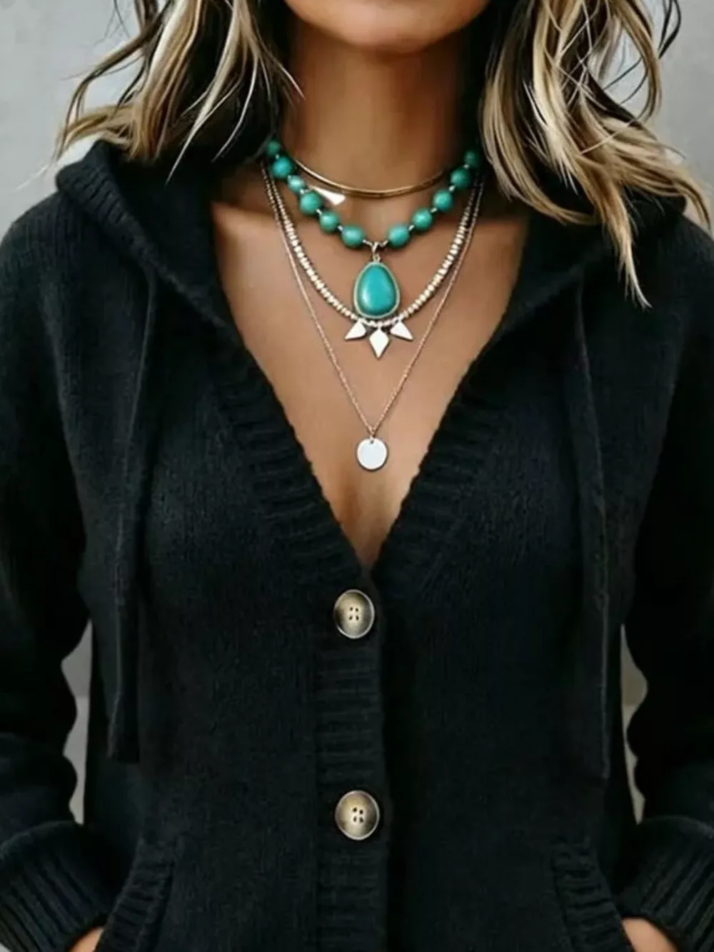 Hooded Button-Down Knit Cardigan with Pockets, image 8