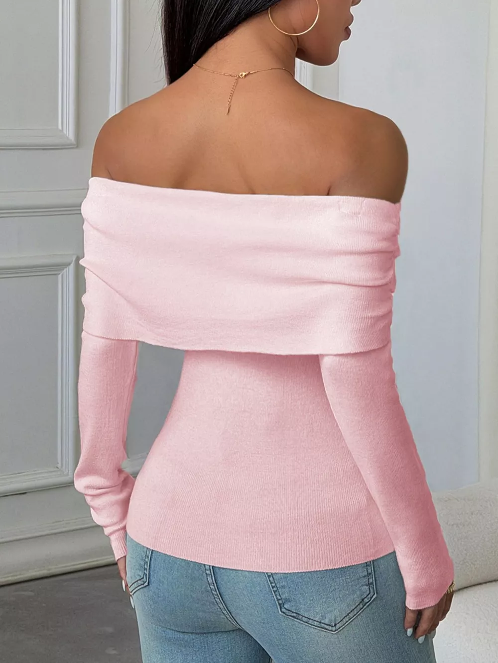 Elegant Off-Shoulder Slim-Fit Ribbed Knit Top, image 11