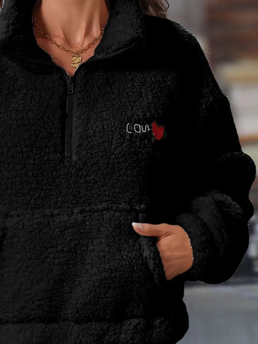 Heart Half Zip Long Sleeve Teddy Sweatshirt, image 11