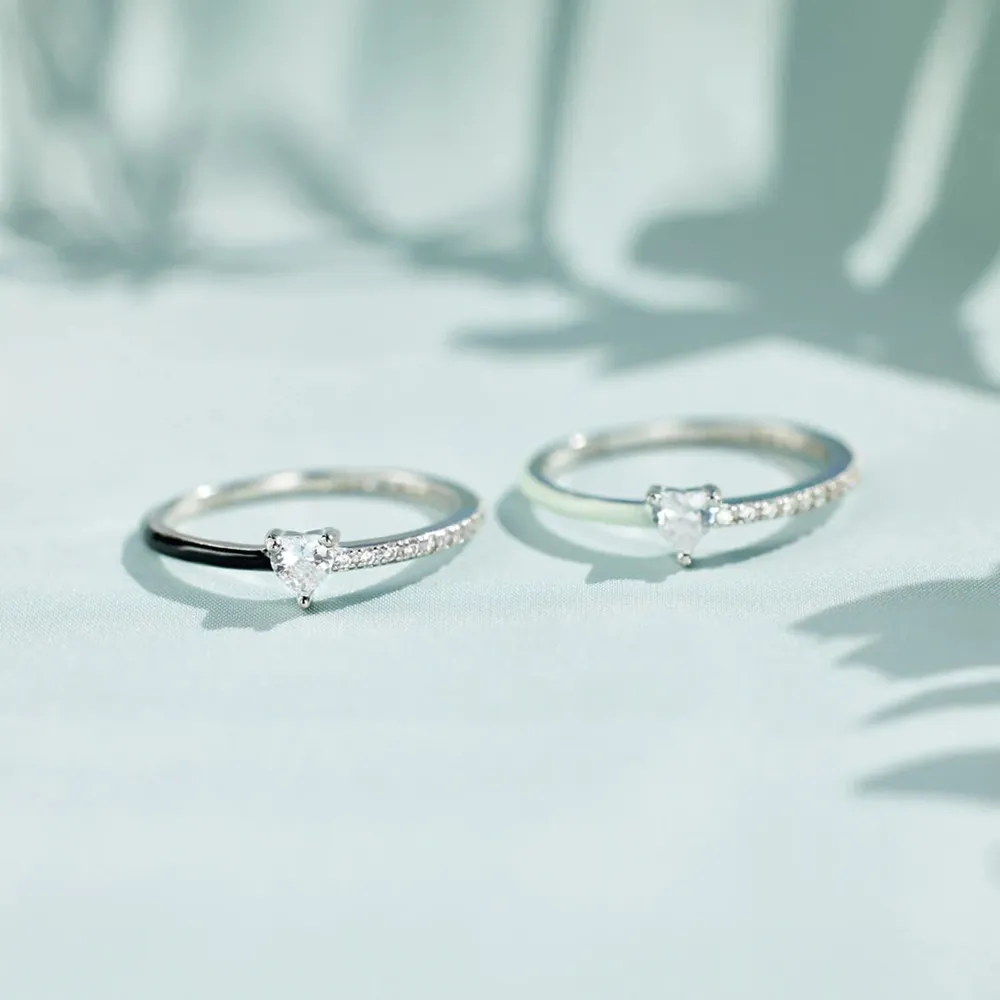 Heart Shape Inlaid Zircon Enamel Ring, image 8