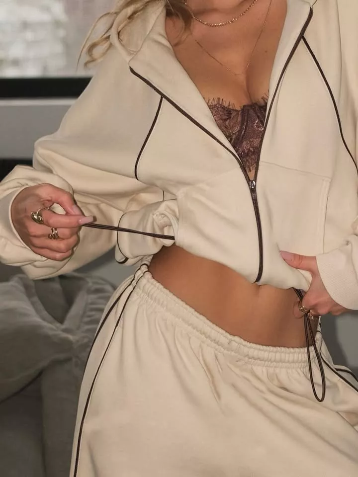 Cropped Zip-Up Hoodie and Wide-Leg Sweatpants Lounge Set, image 19