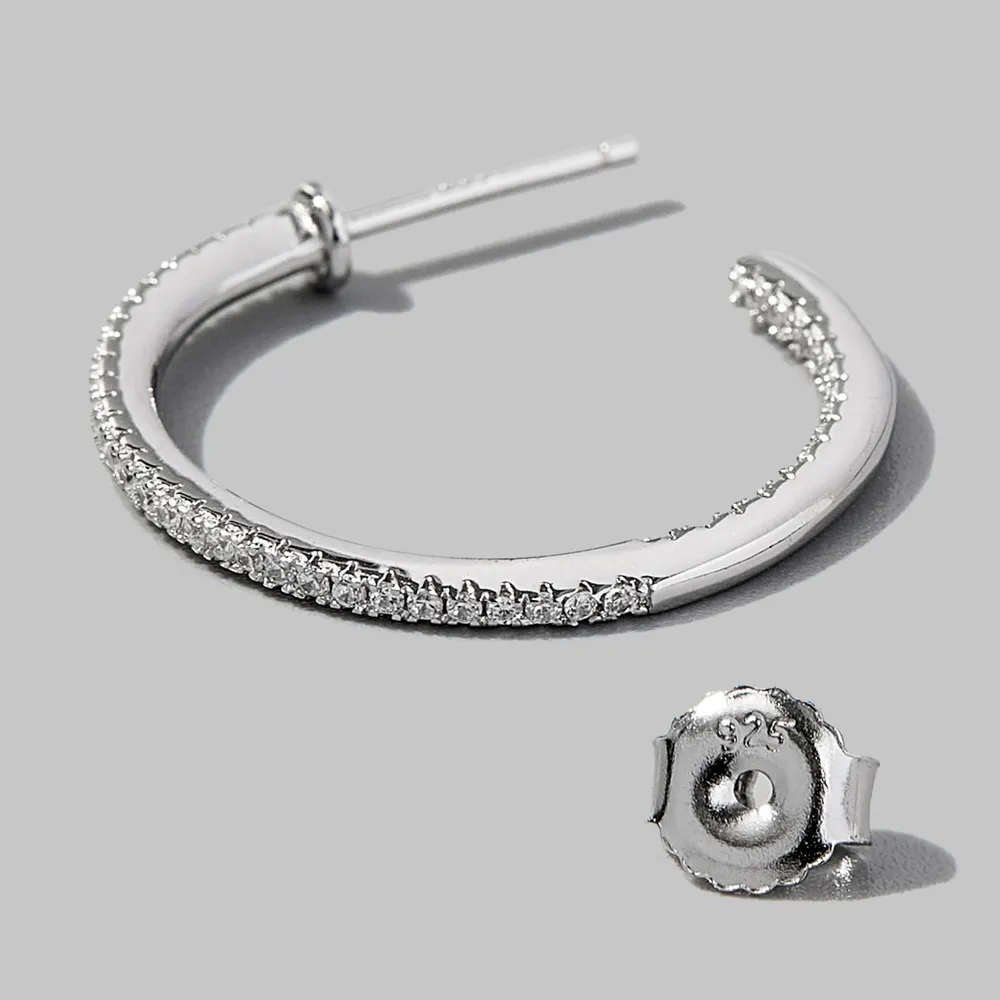 Zircon 925 Sterling Silver C-Hoop Earrings, image 3