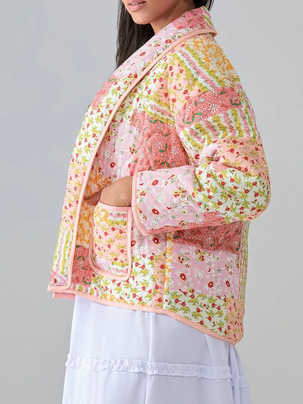 Printed Patchwork Open Front Cardigan with Pockets, image 8
