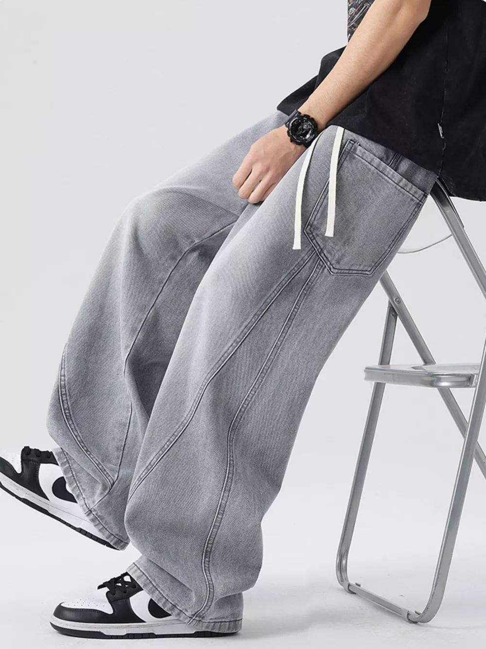 Men's Full Size Wide Leg Wash Denim Jeans Plus Size, image 6