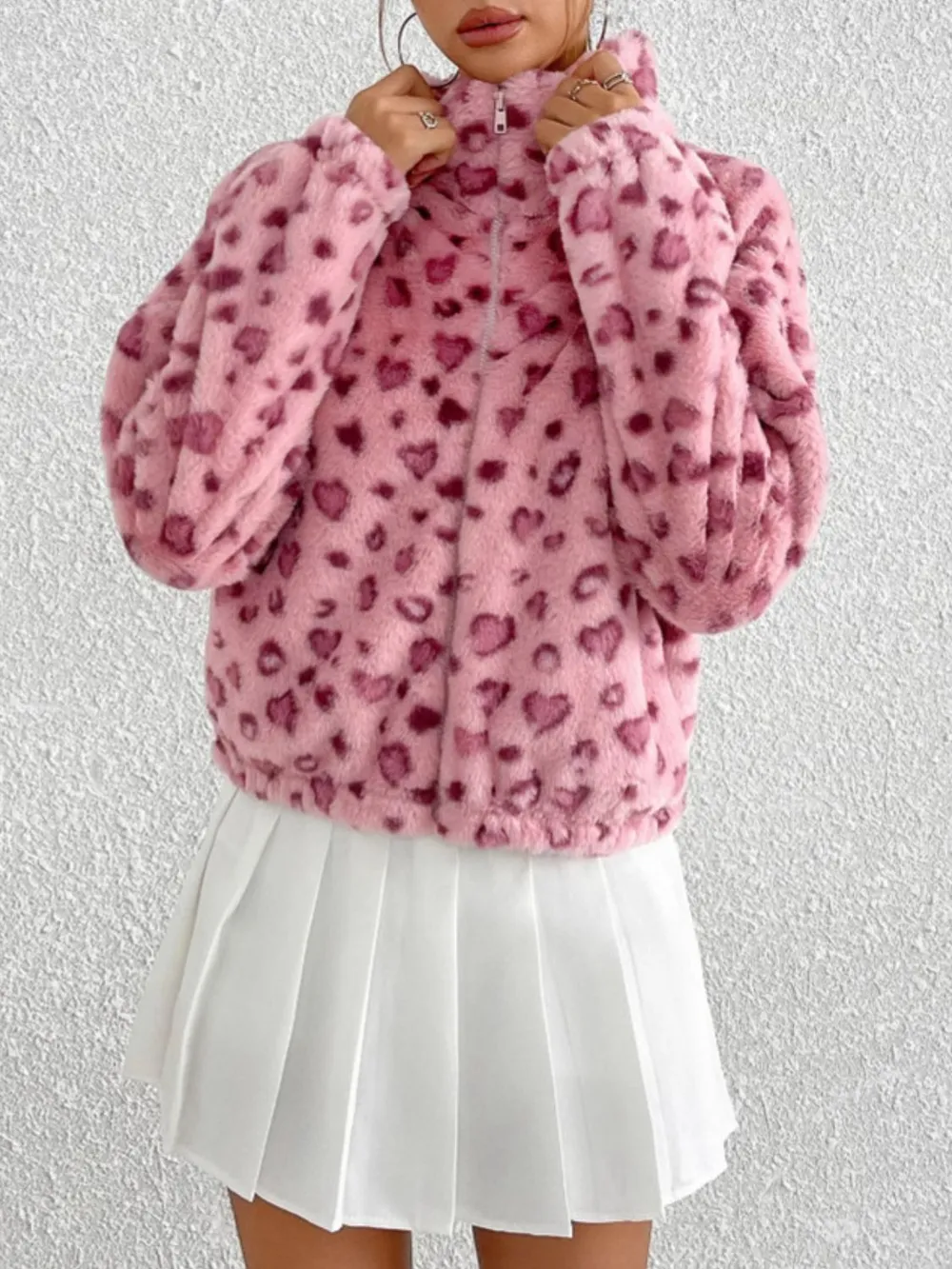 Leopard Zip Up Long Sleeve Furry Jacket, image 5