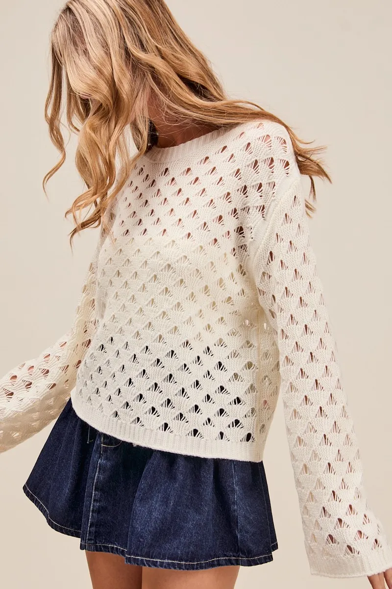 Geometric Pattern Open Knit Lightweight Sweater, image 4