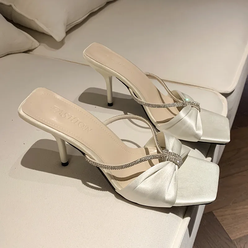 Rhinestone Mid Heel Sandals