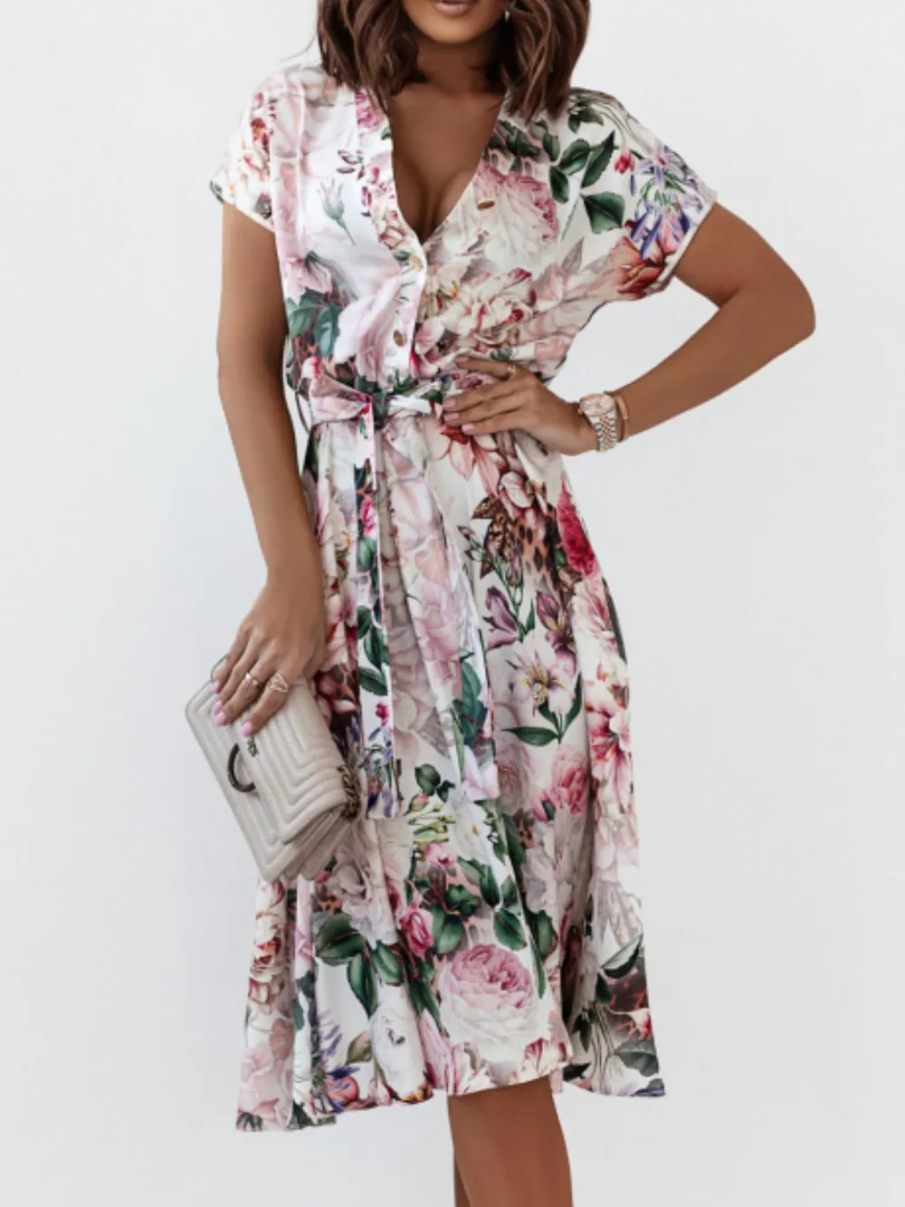 Floral Short Sleeve Midi Dress, image 3