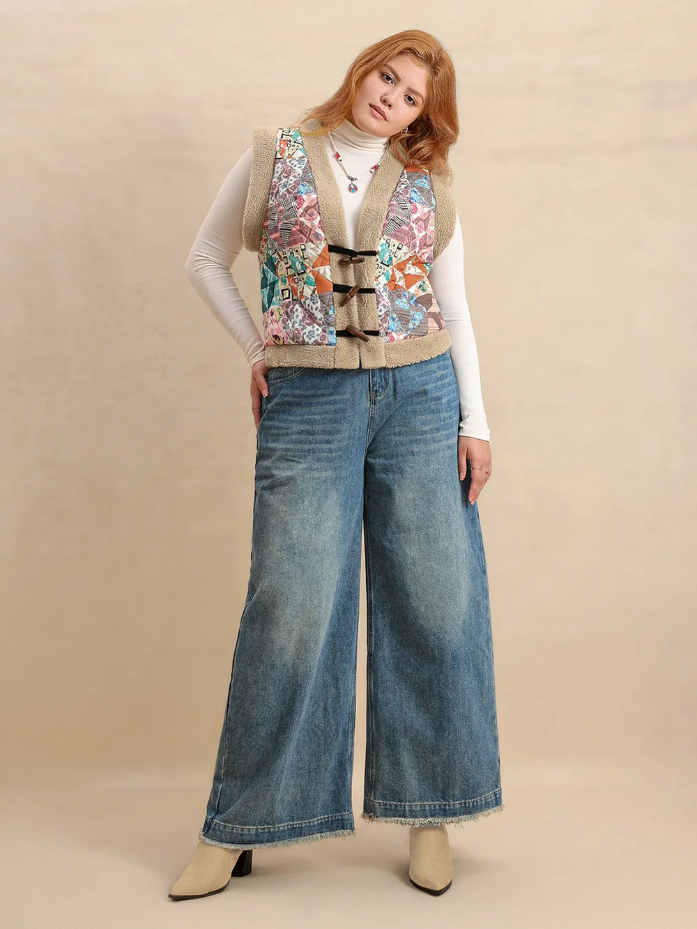 Plus Size Printed Sherpa Vest Coat, image 8
