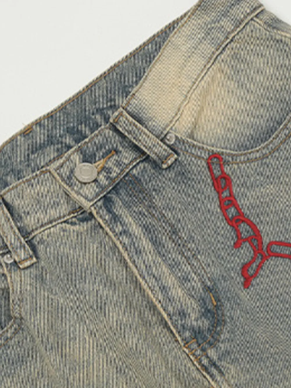 Men's Vintage Washed Jeans with Embroidery, image 3