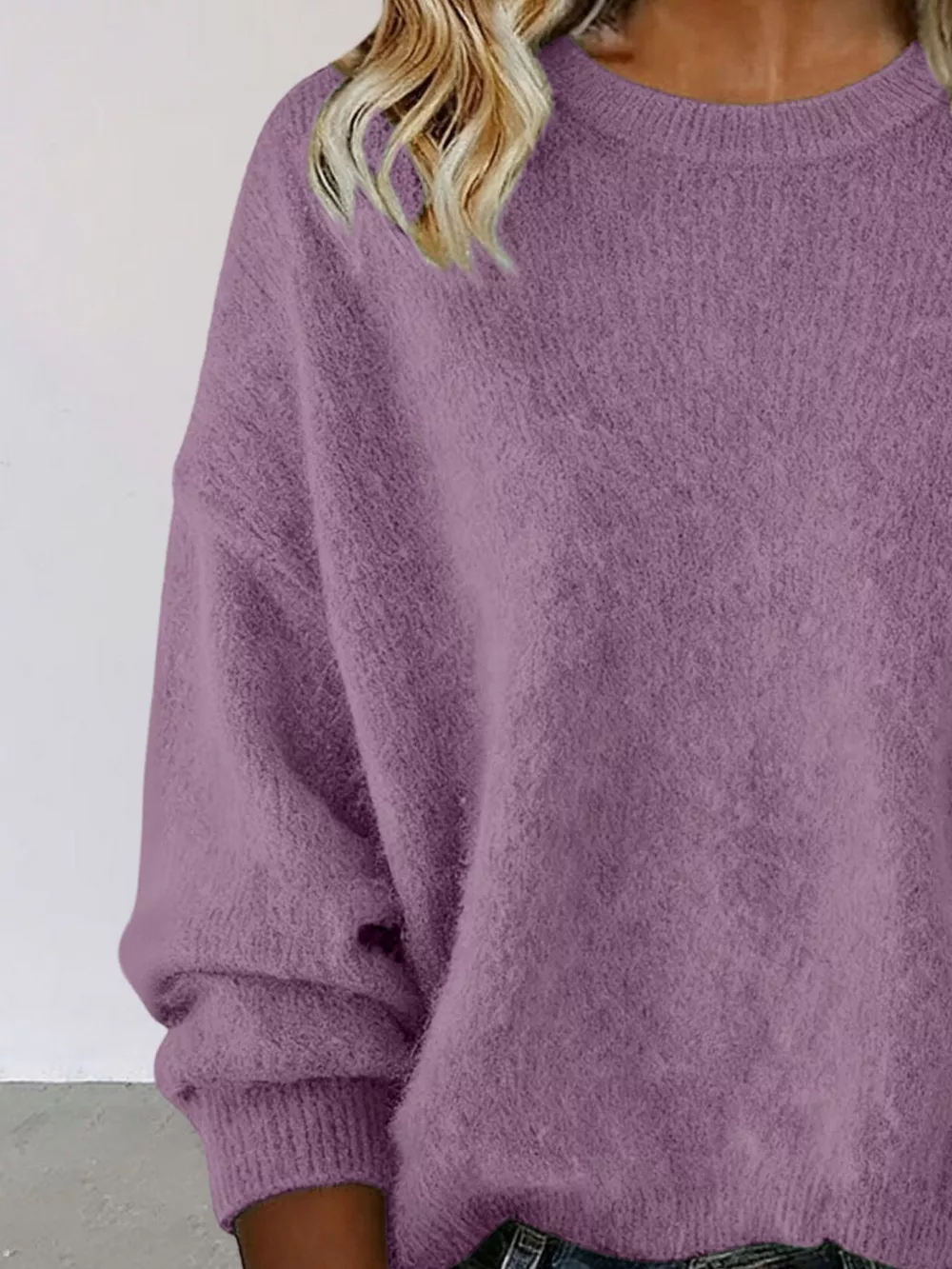 Full Size Round Neck Dropped Shoulder Sweater Plus Size, image 16