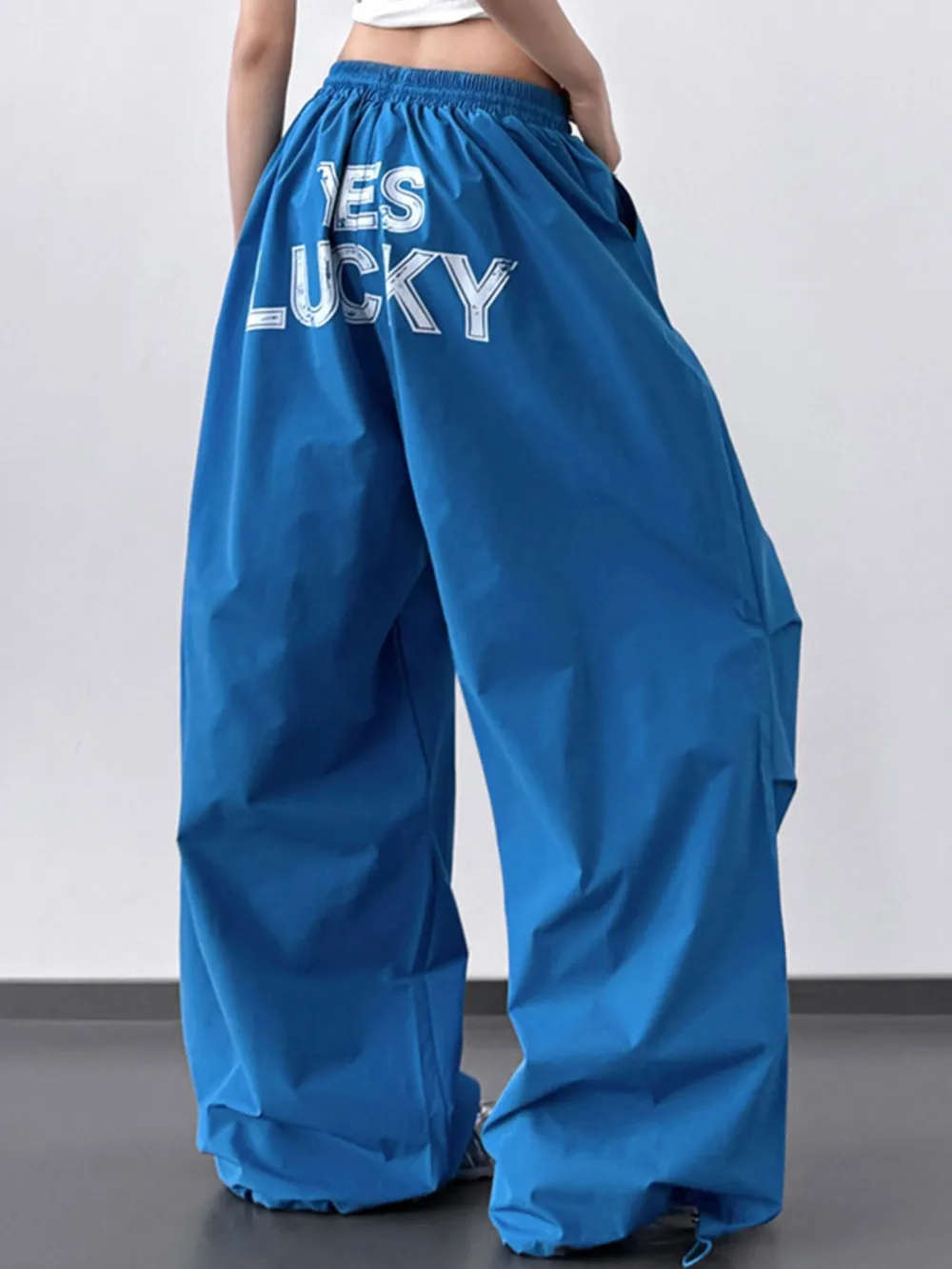 Letter Back Wide Leg Drawstring Pants, image 6
