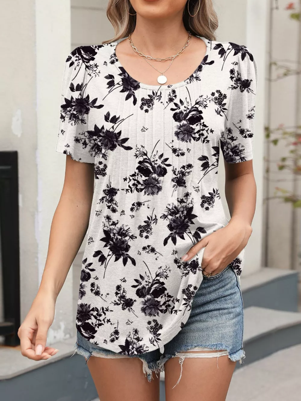 Floral Print Short Sleeve Blouse, image 16
