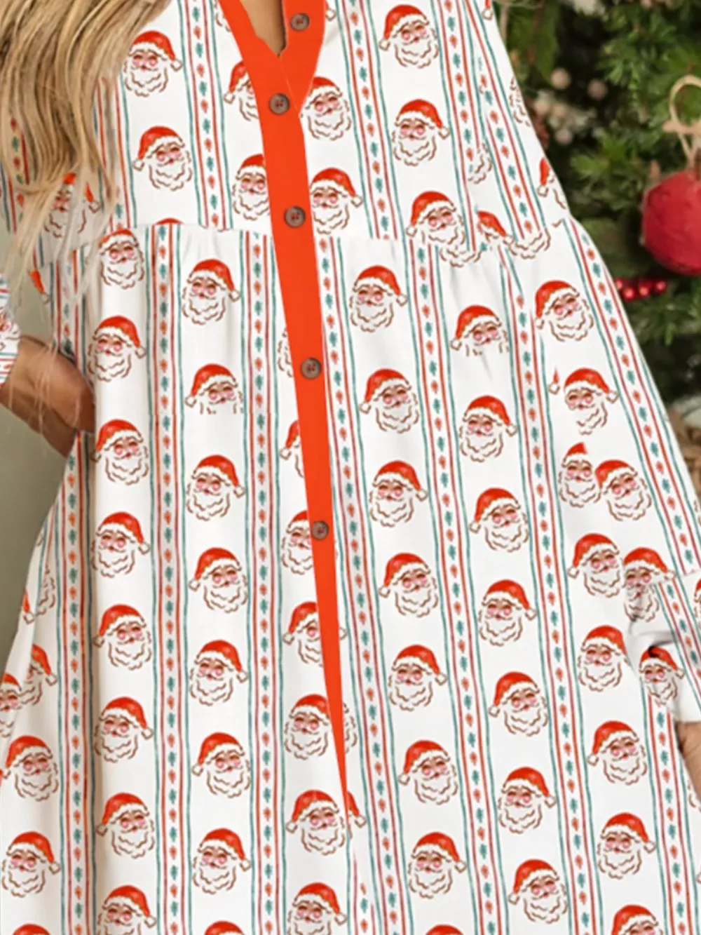 Christmas Santa Print Button Front Mini Dress, image 3