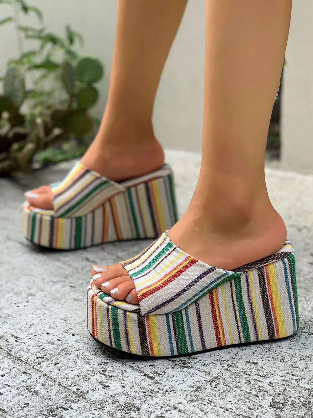 Striped Platform Wedge Sandals, image 7