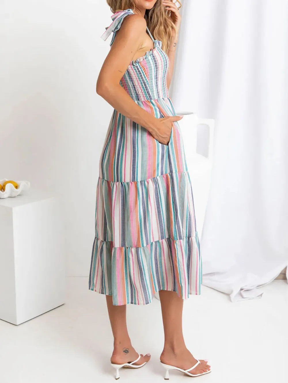 Contrast Striped Square Neck Cami Dress, image 8