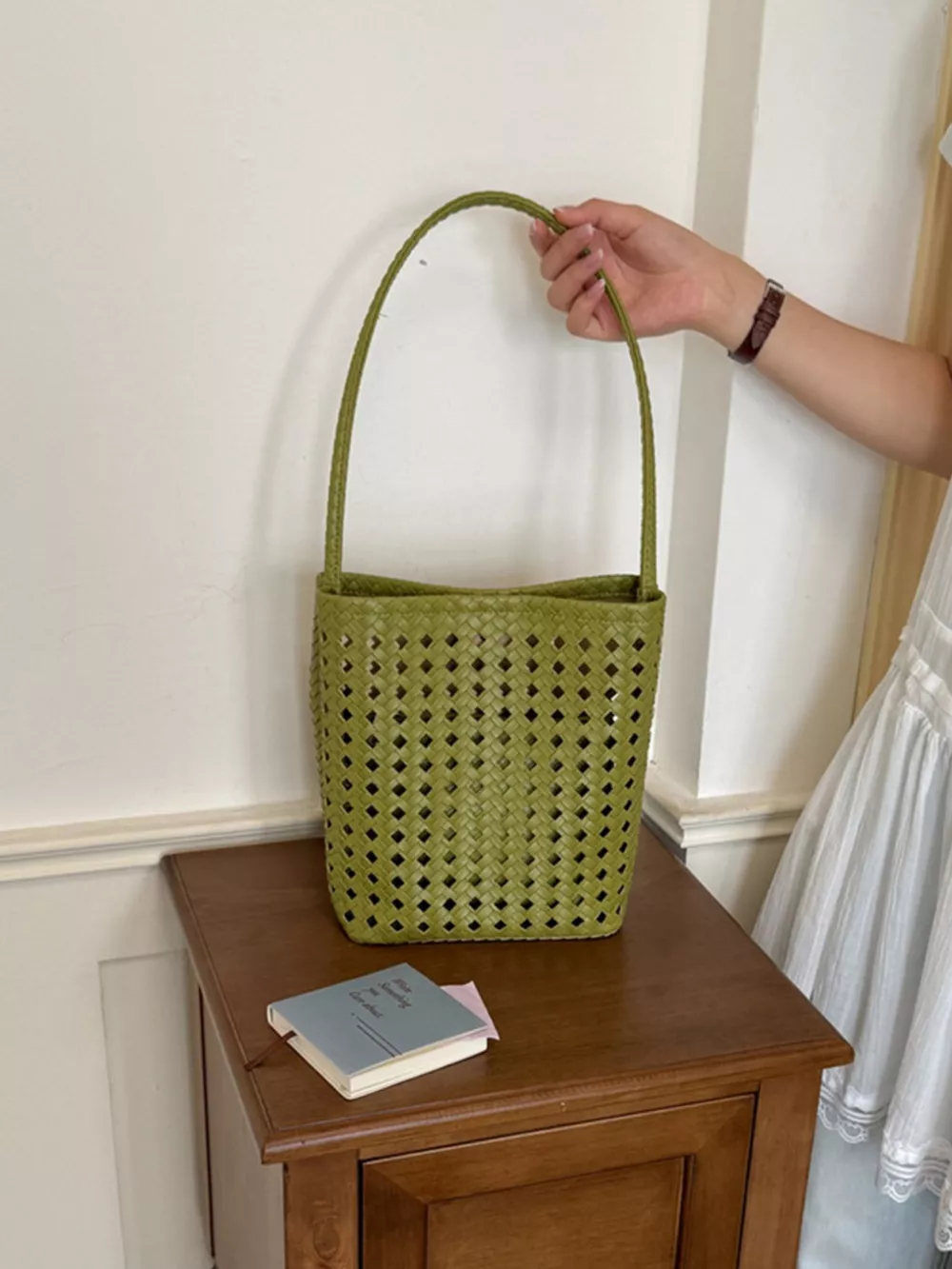 Woven Leather Handbag with Matching Pouch, image 7