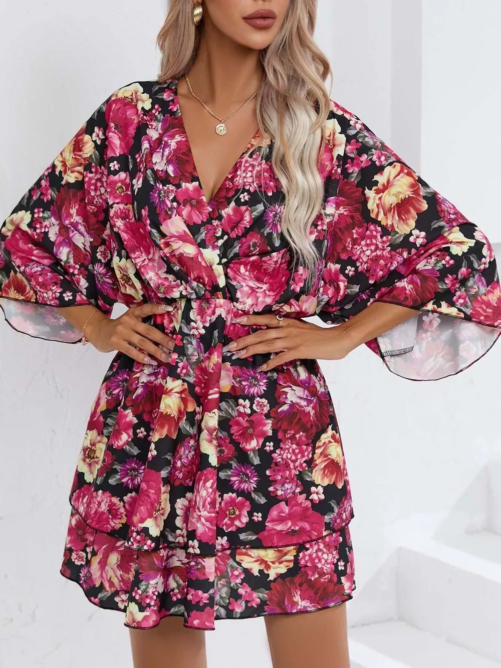 Floral Print Layered Ruffle Hem Mini Dress, image 10