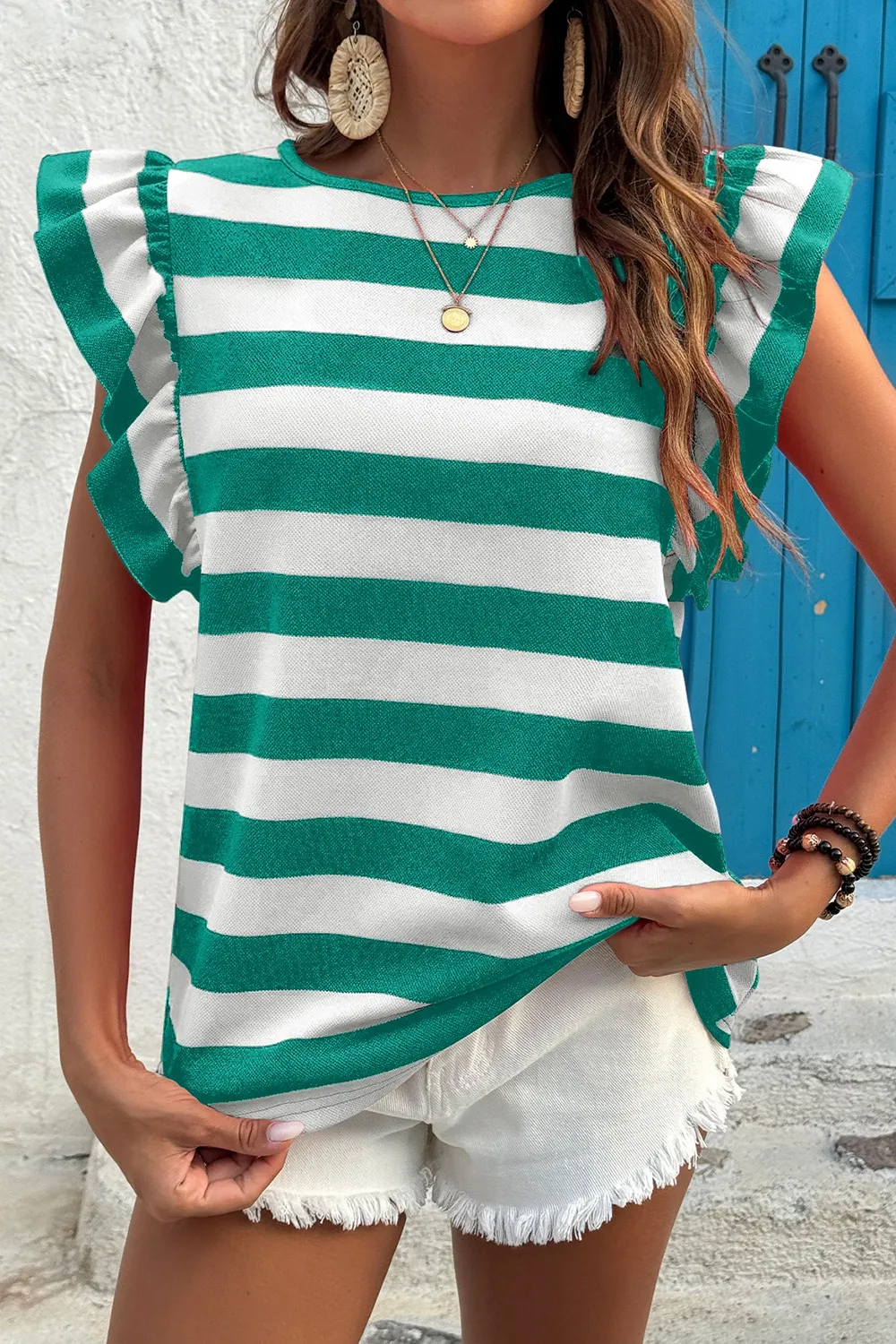 Ruffle Sleeve Striped T-Shirt, image 7