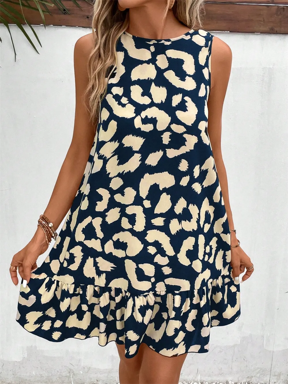 Tied Leopard Round Neck Tank Dress, image 8