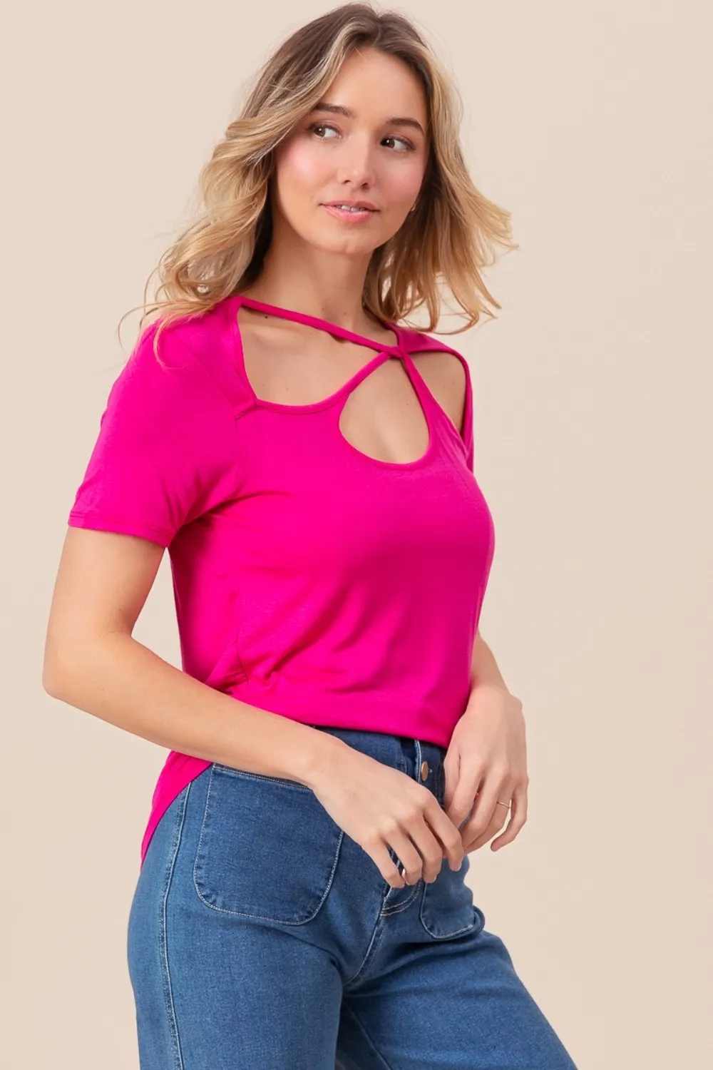 Cutout Asymmetrical Neck Short Sleeve T-Shirt, image 2