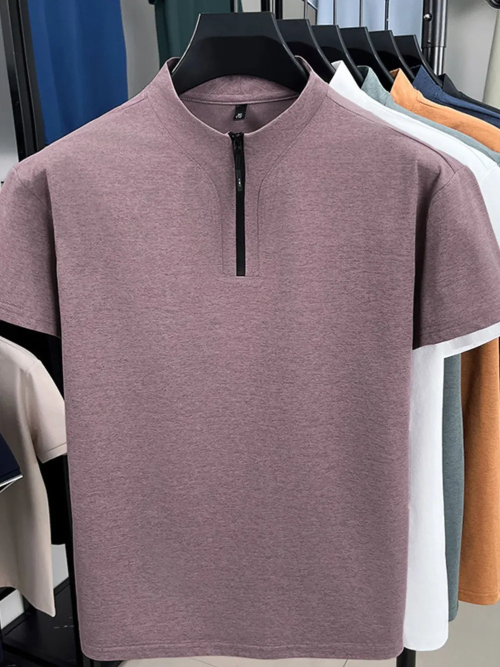 Men's Plus Size Quarter Zip Short Sleeve Top, image 9