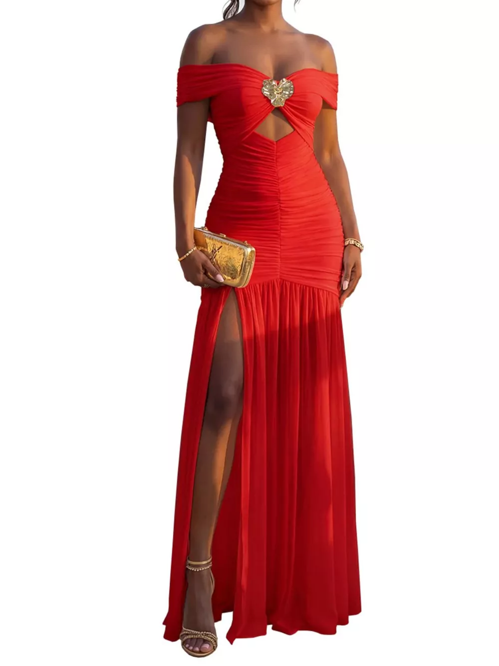 Off-Shoulder Ruched Mermaid Maxi Dress, image 9