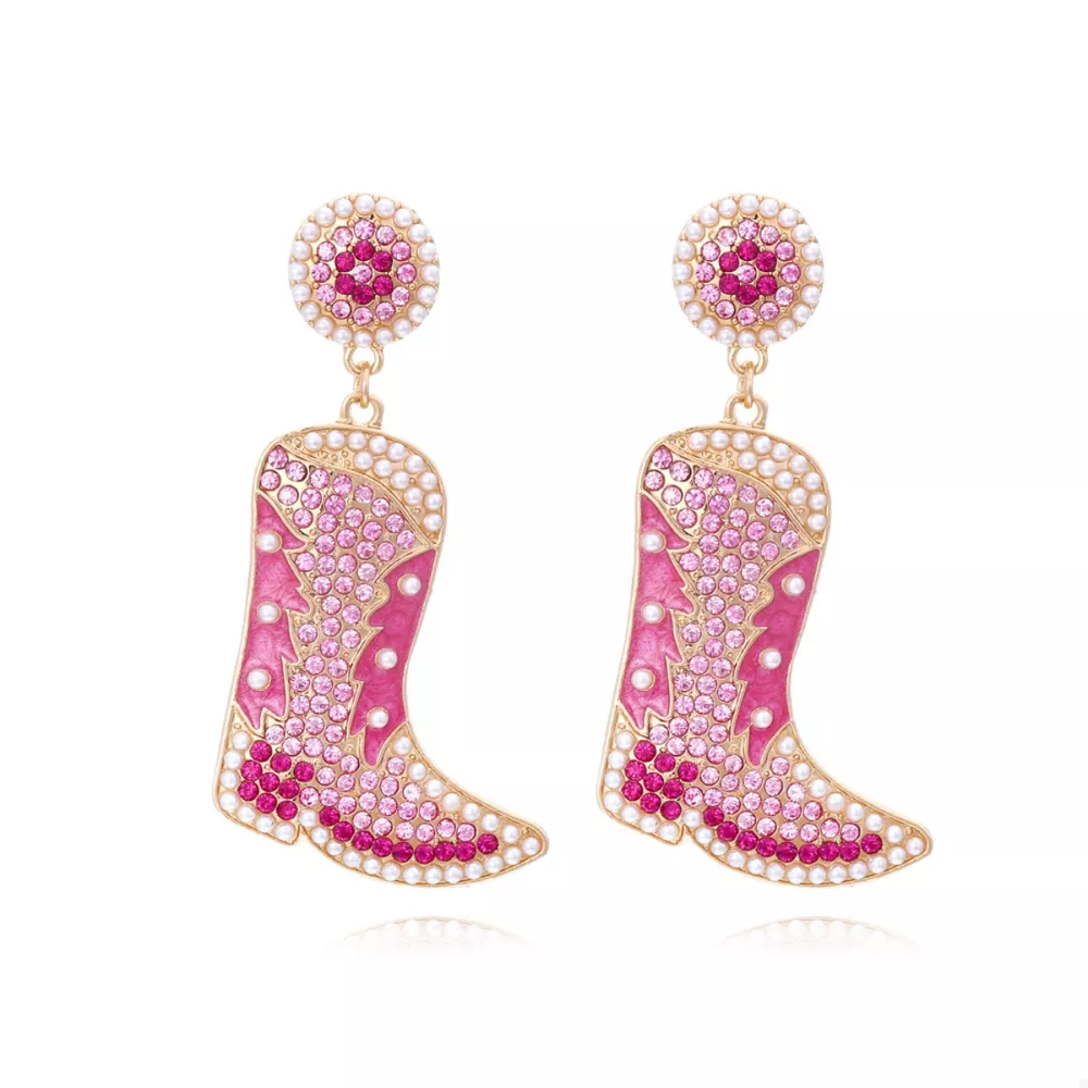 Rhinestone Cowboy Boot Dangle Earrings, image 3