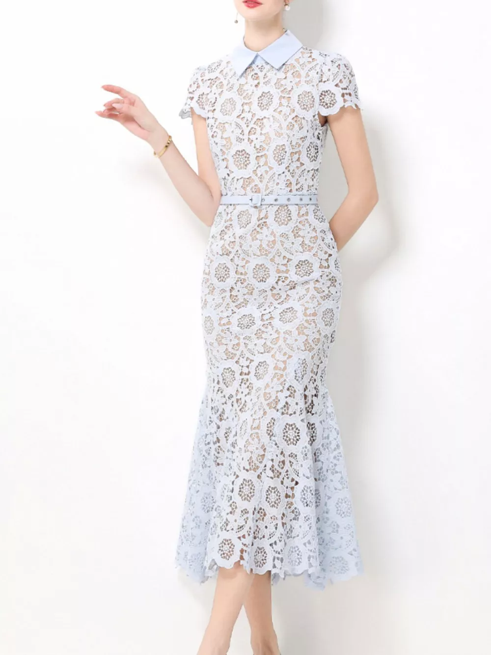 Lace Short Sleeve Midi Dress, image 4