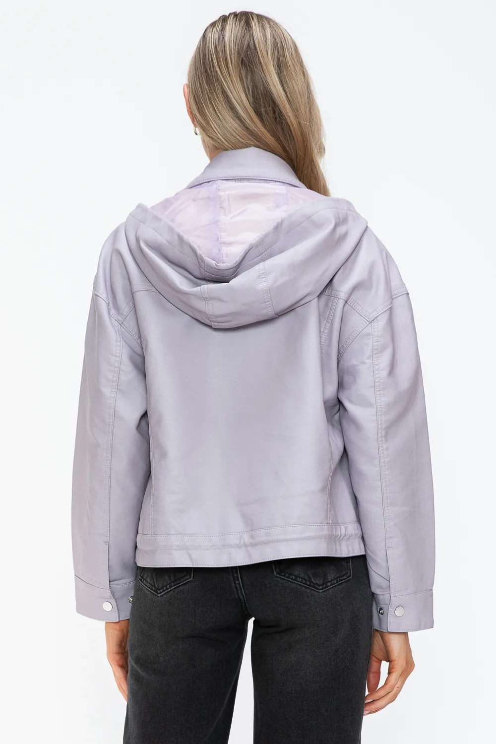 Drawstring Hem PU Leather Zip Up Jacket, image 2