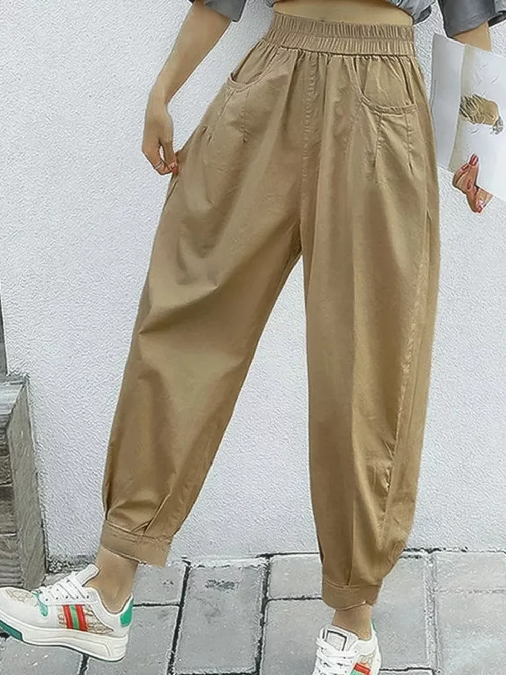 Loose Fit Elastic Waist Harem Pants, image 5