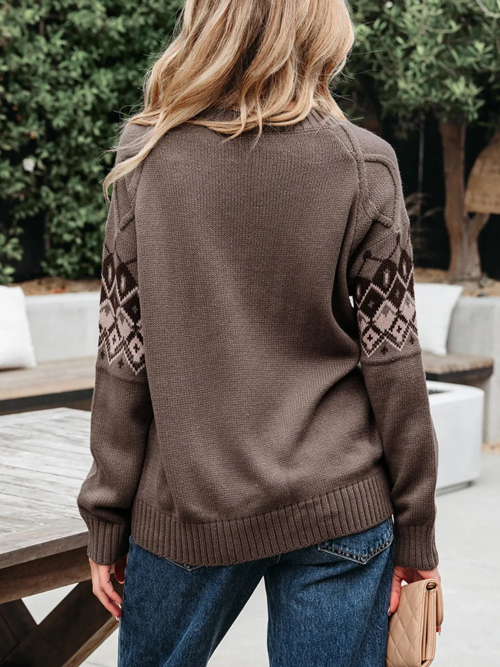 Geometric Round Neck Long Sleeve Sweater, image 12