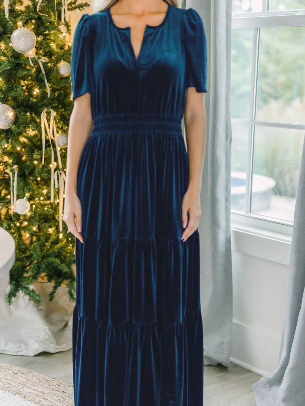 Velvet Tiered Short Sleeve Maxi Dress, image 11
