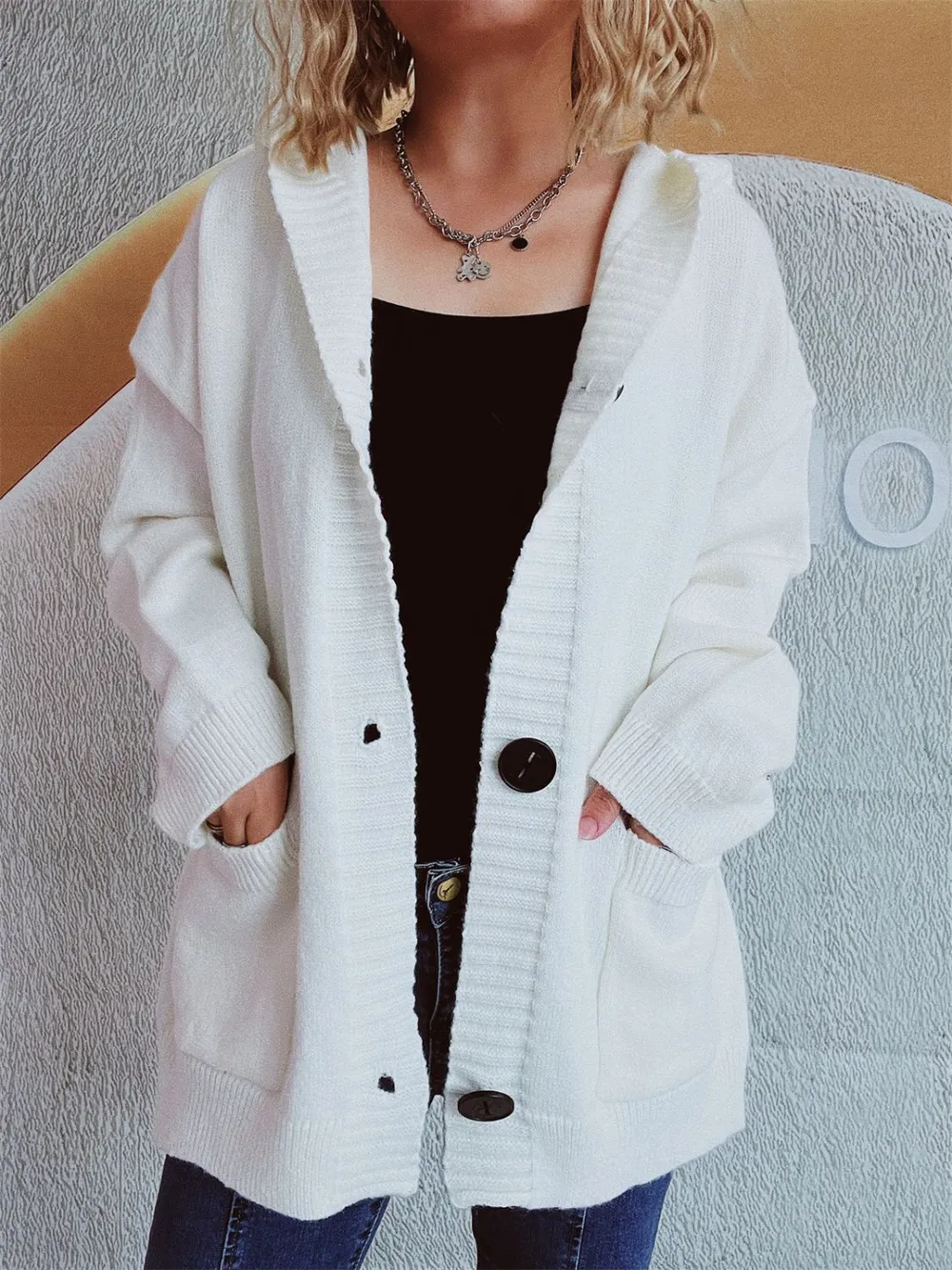 Dropped Shoulder Long Sleeve Hooded Cardigan, image 7