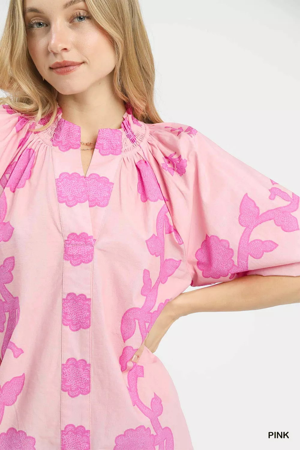 Floral Smocked Notched Puff Sleeve Blouse, image 5