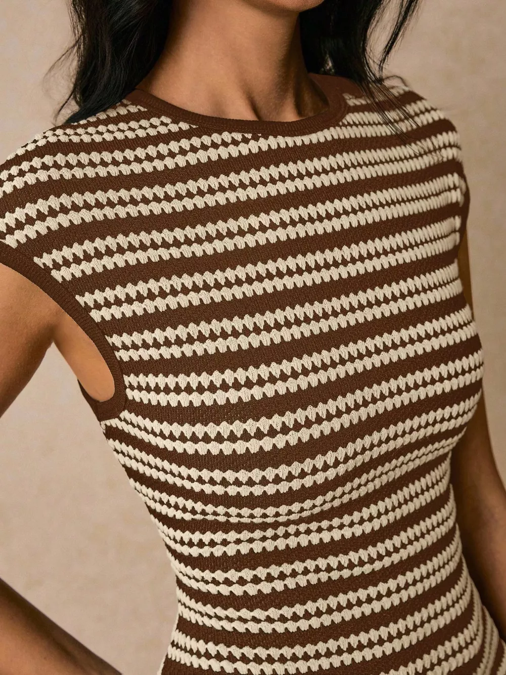 Striped Cap Sleeve Bodycon Midi Dress, image 25