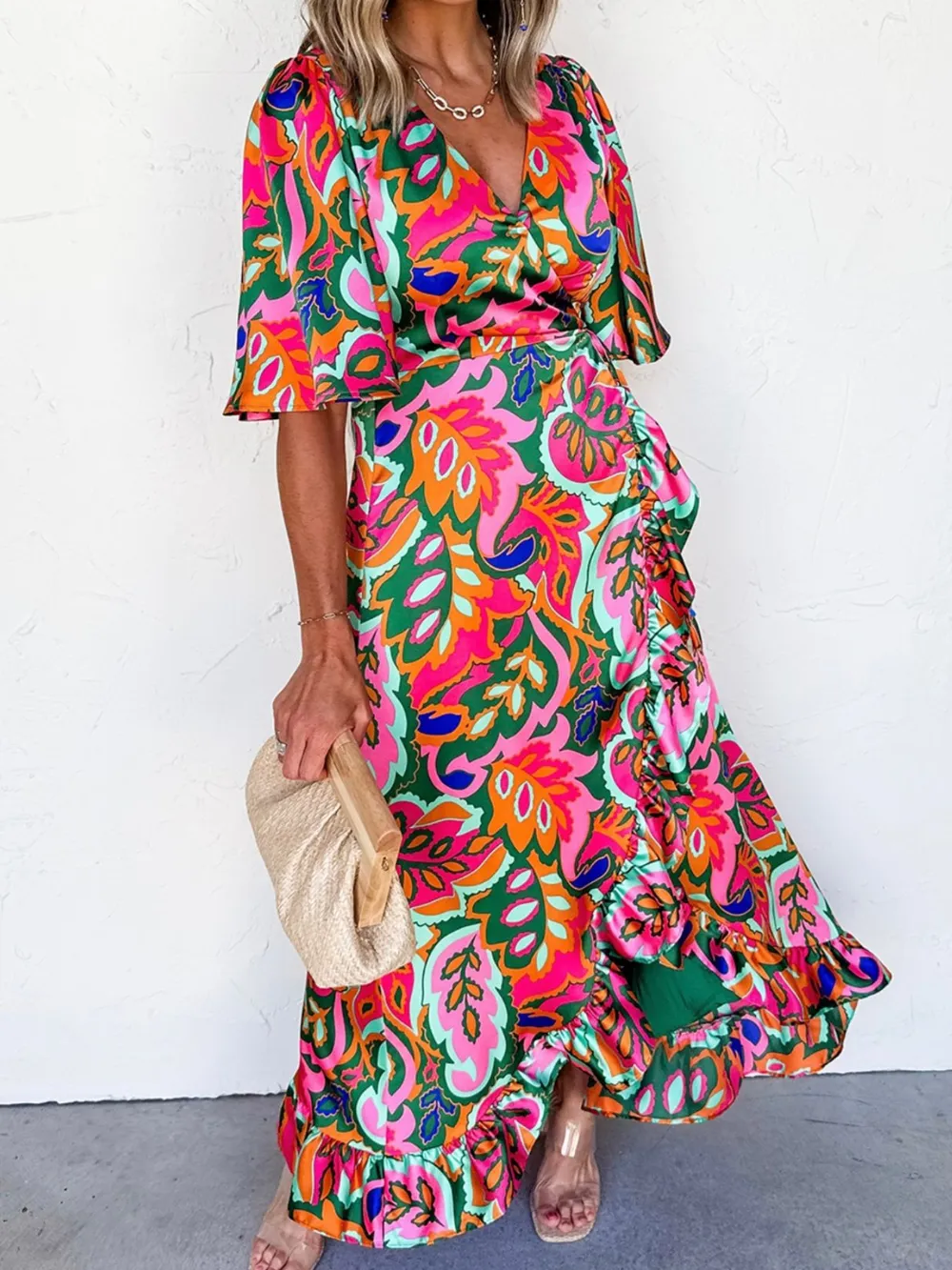 Floral Print Wrap Maxi Dress with Ruffle Details, image 7