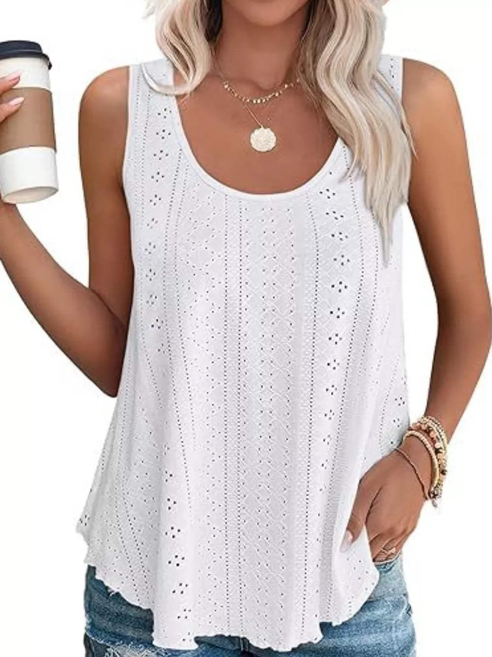 Eyelet Scoop Neck Tank, image 33