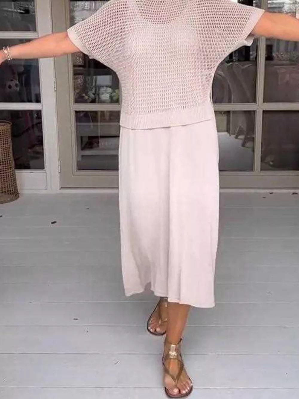 Full Size Openwork Knit Cover Up and Dress Set Plus Size, image 3