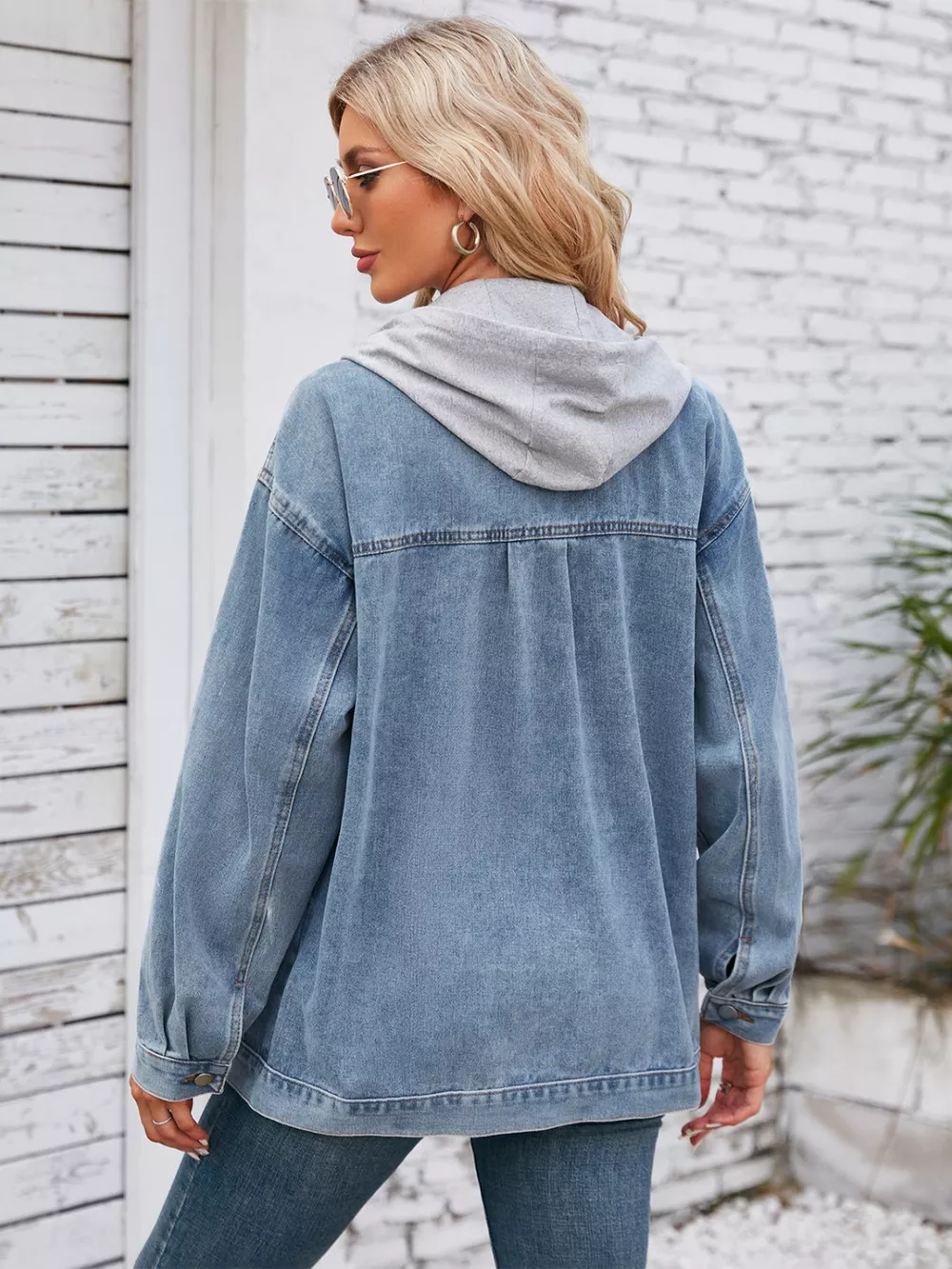 Pocketd Button Up Detachable Hooded Denim Jacket, image 9