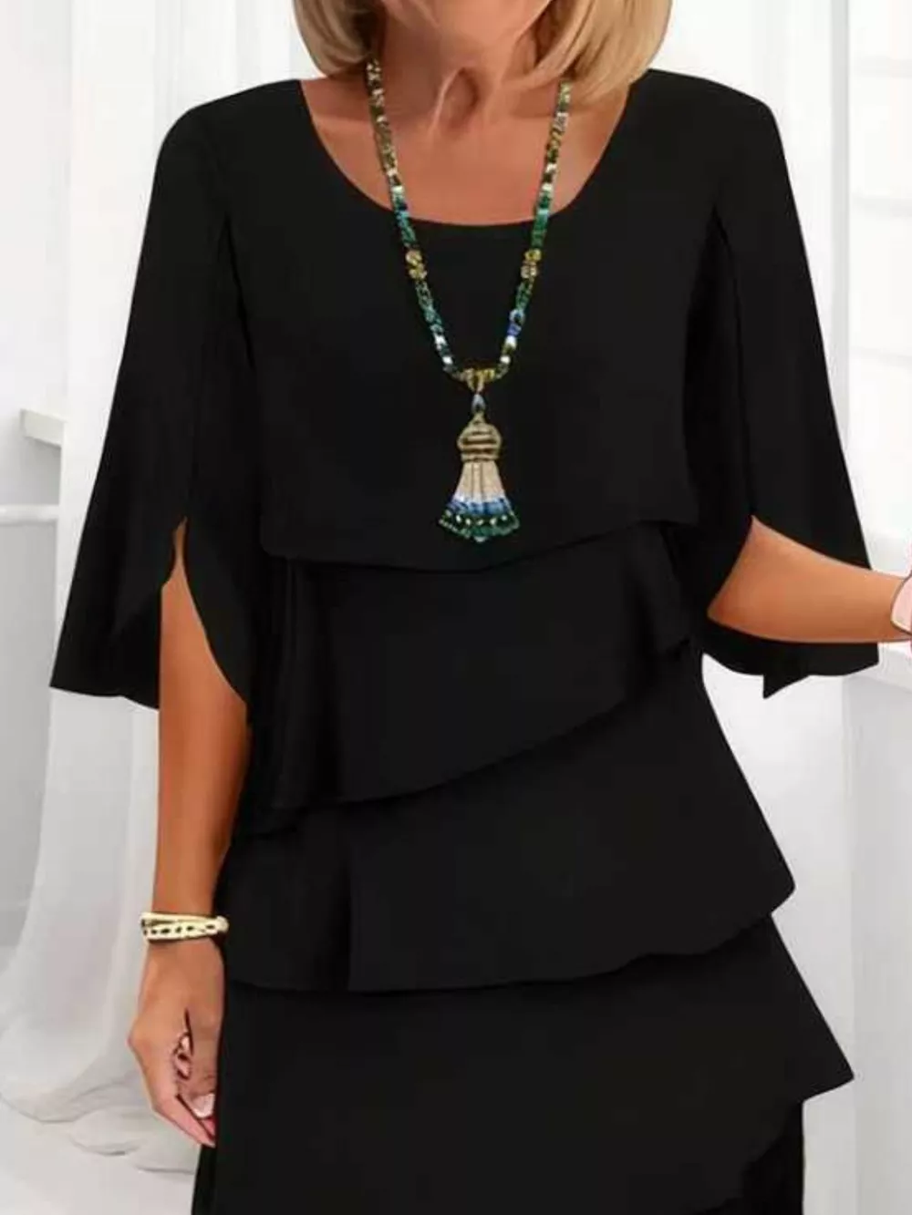 Full Size Ruffle Layered Flutter Sleeve Dress Plus Size, image 3