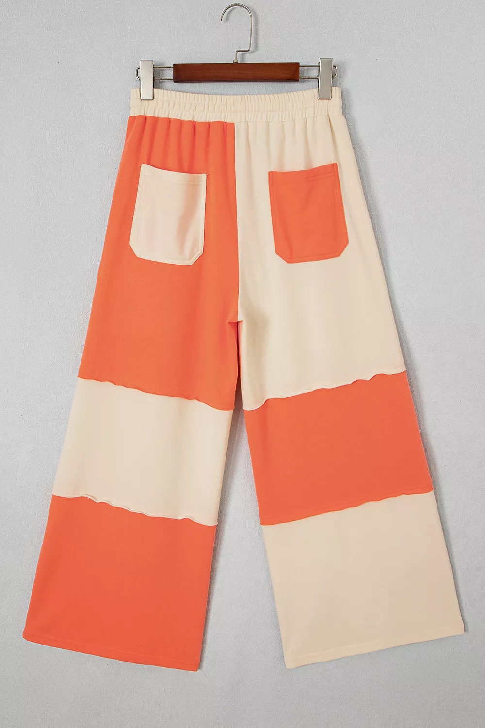 Raw Seam Colorblock Wide Leg Ankle Length Casual Pants, image 5