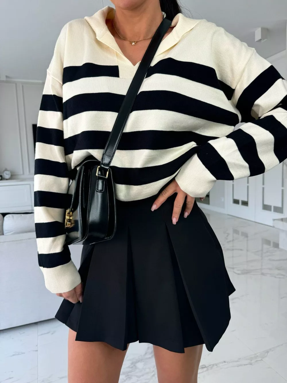 Striped Dropped Shoulder Knit Top, image 16